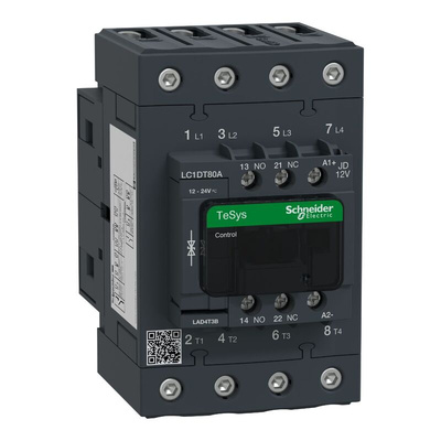 Schneider Electric LC1D Series Contactor, 12 V Coil, 4-Pole, 80 A, 1 NO + 1 NC