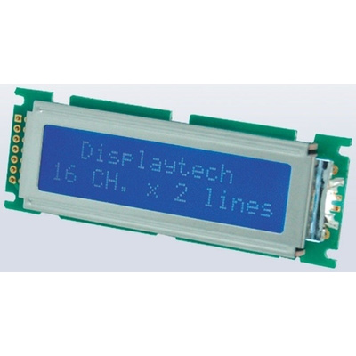 Displaytech 162D-CC-BC-3LP Alphanumeric LCD Display, White on Black, 2 Rows by 16 Characters, Transflective