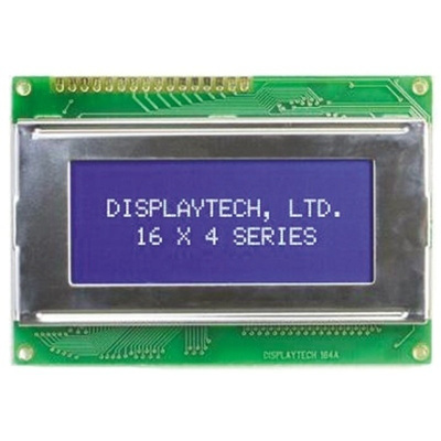 Displaytech 164A-BC-BC Alphanumeric LCD Display, Yellow on Green, 4 Rows by 16 Characters, Transflective