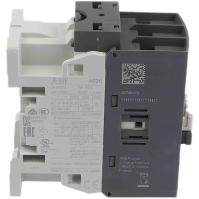 ABB AF Series Contactor, 230 V ac Coil, 3-Pole, 45 A, 11 kW, 3NO, 690 V ac