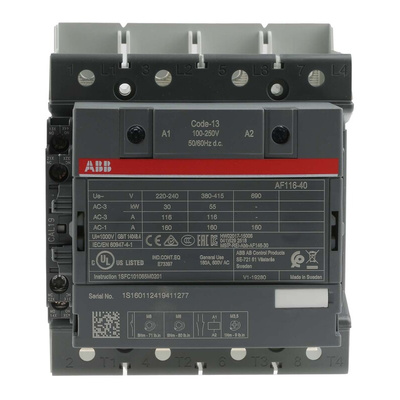 ABB AF Series Contactor, 230 V ac Coil, 4-Pole, 160 A, 55 kW, 4NO, 690 V ac