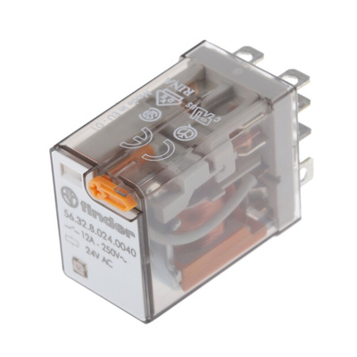 Finder Plug In Power Relay, 24V ac Coil, 12A Switching Current, DPDT