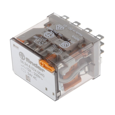 Finder Plug In Power Relay, 24V ac Coil, 12A Switching Current, 4PDT