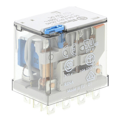 Finder Plug In Power Relay, 12V dc Coil, 12A Switching Current, 4PDT