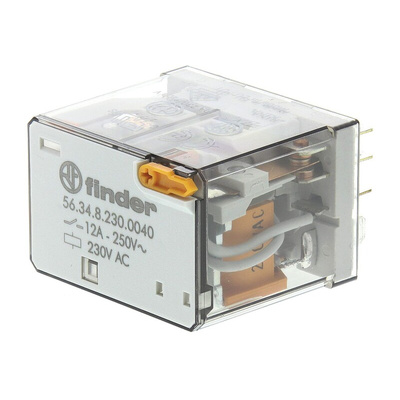 Finder Plug In Power Relay, 230V ac Coil, 12A Switching Current, 4PDT