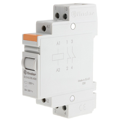 Finder DIN Rail Power Relay, 230V ac Coil, 20A Switching Current, DPST