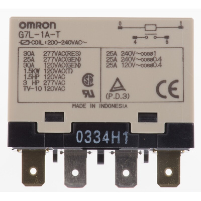 Omron Panel Mount Power Relay, 240V ac Coil, 30A Switching Current, SPST