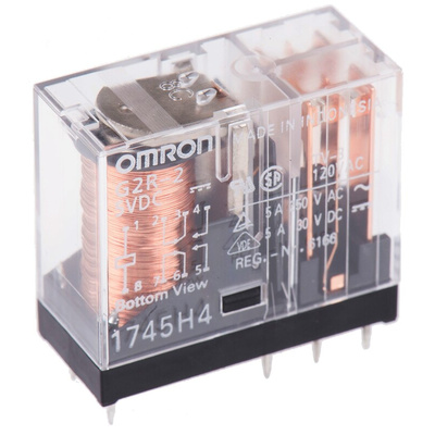 Omron PCB Mount Power Relay, 5V dc Coil, 5A Switching Current, DPDT