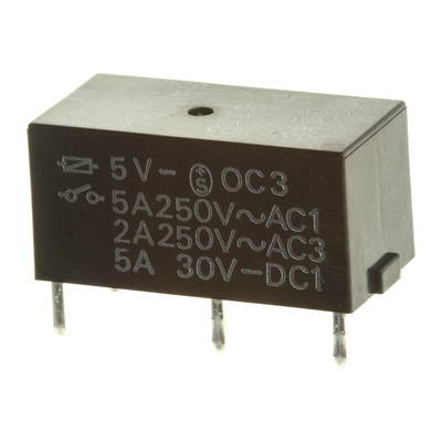 Omron PCB Mount Power Relay, 5V dc Coil, 5A Switching Current, SPST