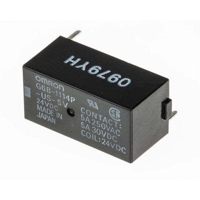 Omron PCB Mount Power Relay, 24V dc Coil, 5A Switching Current, SPST