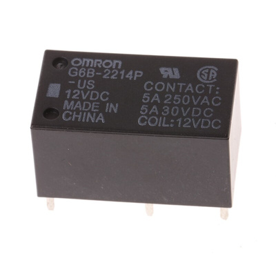 Omron PCB Mount Power Relay, 12V dc Coil, 5A Switching Current, DPST