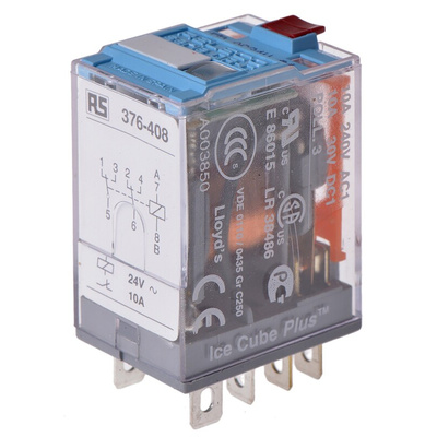 Releco Plug In Power Relay, 24V ac Coil, 10A Switching Current, DPDT