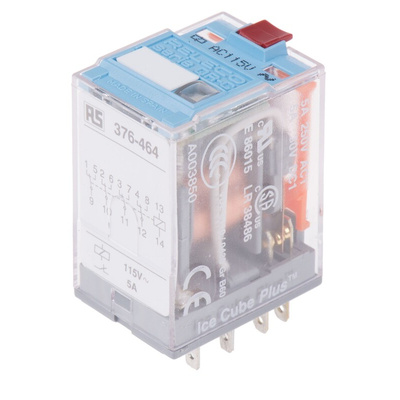 Releco Plug In Power Relay, 115V ac Coil, 5A Switching Current, 4PDT