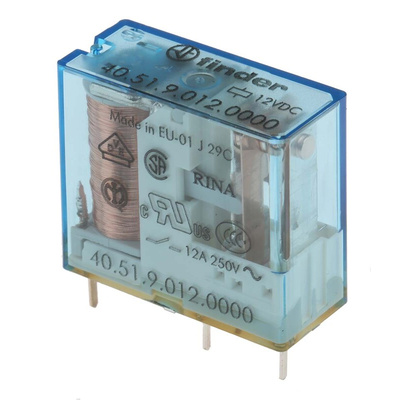 Finder PCB Mount Power Relay, 12V dc Coil, 10A Switching Current, SPDT