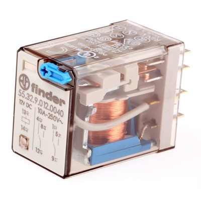 Finder Plug In Power Relay, 12V dc Coil, 10A Switching Current, DPDT