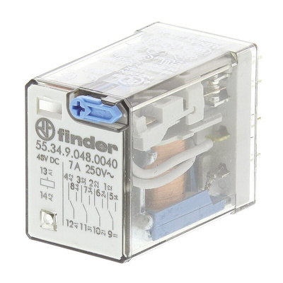 Finder Plug In Power Relay, 48V dc Coil, 7A Switching Current, 4PDT