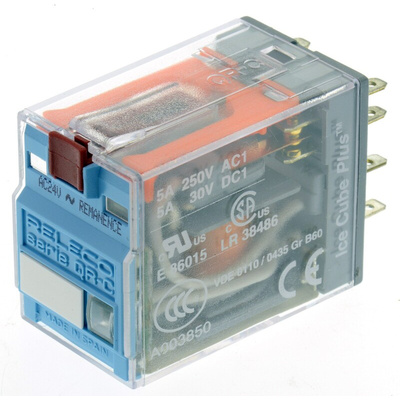 Releco Plug In Latching Power Relay, 24V ac Coil, 5A Switching Current, DPDT