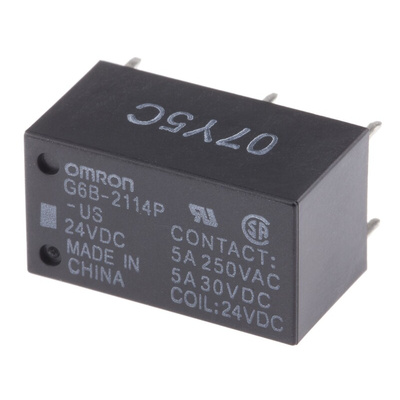 Omron PCB Mount Power Relay, 24V dc Coil, 5A Switching Current, SPST-NC, SPST-NO