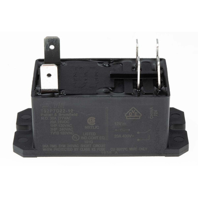 TE Connectivity Flange Mount Power Relay, 12V dc Coil, 30A Switching Current, DPST