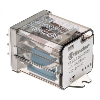 Finder Flange Mount Power Relay, 24V dc Coil, 16A Switching Current, 3P-NO