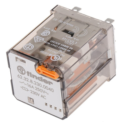 Finder Plug In Power Relay, 230V ac Coil, 16A Switching Current, DPDT