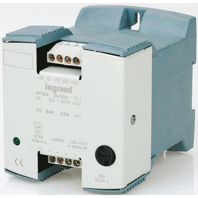 Legrand Linear DIN Rail Panel Mount Power Supply 230 → 400 Vac Input Voltage, 24V dc Output Voltage, 10A Output