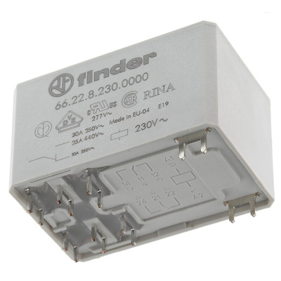 Finder PCB Mount Power Relay, 230V ac Coil, 30A Switching Current, DPDT