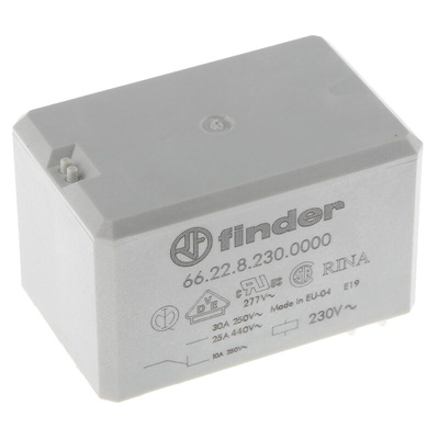 Finder PCB Mount Power Relay, 230V ac Coil, 30A Switching Current, DPDT