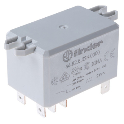 Finder Flange Mount Power Relay, 24V ac Coil, 30A Switching Current, DPDT