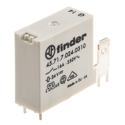 Finder PCB Mount Power Relay, 24V dc Coil, 16A Switching Current, SPST