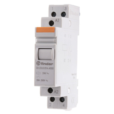 Finder DIN Rail Power Relay, 24V ac Coil, 20A Switching Current, SPST-NC, SPST-NO