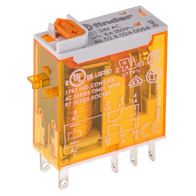 Finder PCB Mount Power Relay, 24V ac Coil, 8A Switching Current, DPDT