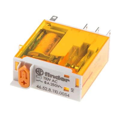 Finder Plug In Power Relay, 110V ac Coil, 8A Switching Current, DPDT