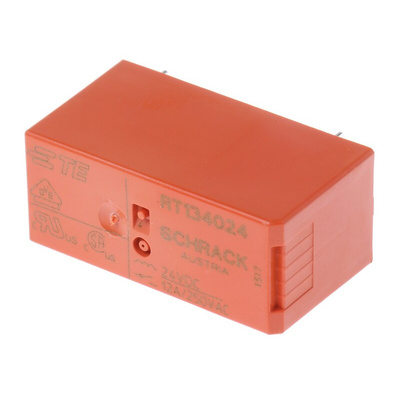 TE Connectivity PCB Mount Power Relay, 24V dc Coil, 12A Switching Current, SPST