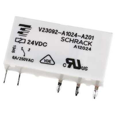 TE Connectivity PCB Mount Power Relay, 24V dc Coil, 6A Switching Current, SPDT