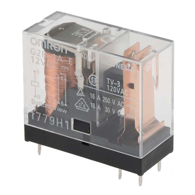 Omron PCB Mount Power Relay, 12V dc Coil, 16A Switching Current, SPST