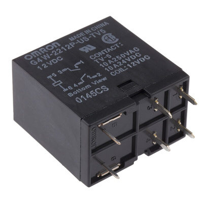 Omron PCB Mount Power Relay, 12V dc Coil, 10A Switching Current, DPST