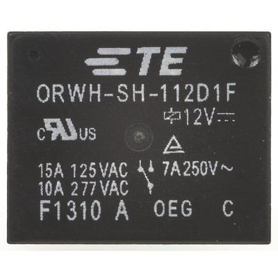 TE Connectivity PCB Mount Power Relay, 12V dc Coil, 10A Switching Current, SPDT