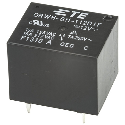 TE Connectivity PCB Mount Power Relay, 12V dc Coil, 10A Switching Current, SPDT