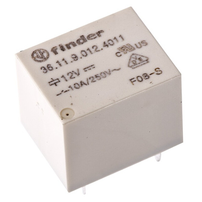 Finder PCB Mount Power Relay, 12V dc Coil, 10A Switching Current, SPDT