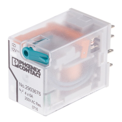 Phoenix Contact PCB Mount Power Relay, 12V dc Coil, 16A Switching Current, 4PDT