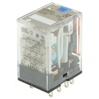 Omron Plug In Power Relay, 24V dc Coil, 5A Switching Current, 4PDT