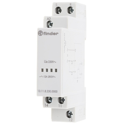Finder DIN Rail Latching Power Relay, 230V ac Coil, 12A Switching Current, SPDT