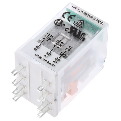 Relpol Plug In Power Relay, 24V dc Coil, 12A Switching Current, DPDT