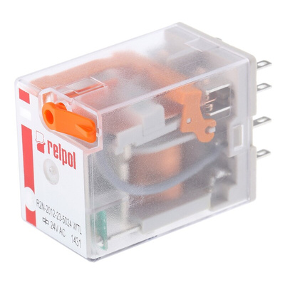 Relpol Plug In Power Relay, 24V ac Coil, 12A Switching Current, DPDT