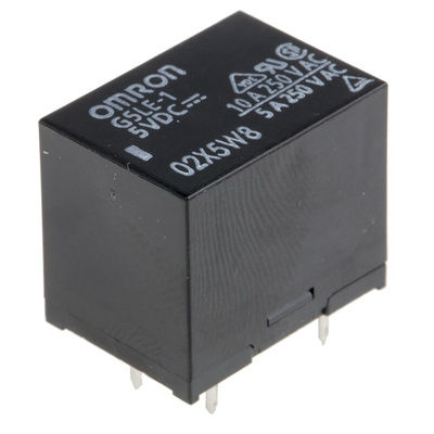 Omron PCB Mount Power Relay, 5V dc Coil, 8A Switching Current, SPDT
