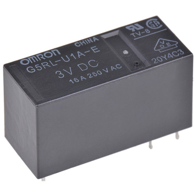 Omron PCB Mount Latching Power Relay, 3V dc Coil, 16A Switching Current, SPST