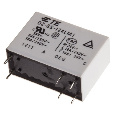 TE Connectivity PCB Mount Power Relay, 24V dc Coil, 16A Switching Current, SPST