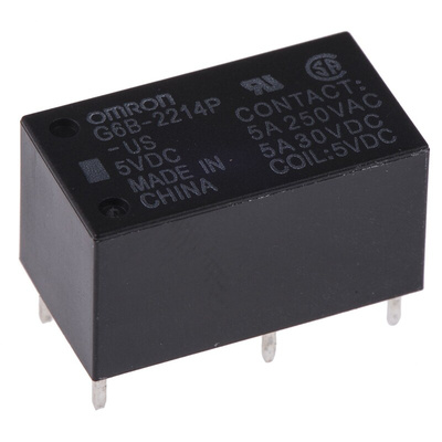Omron PCB Mount Power Relay, 5V dc Coil, 5A Switching Current, DPST