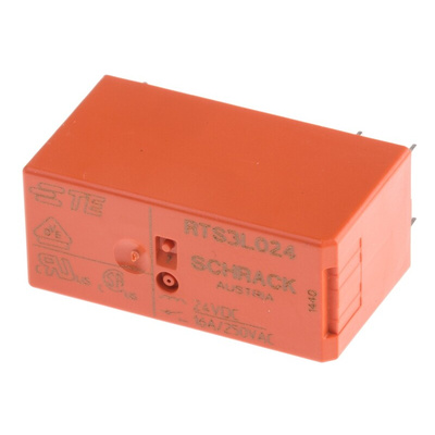 TE Connectivity PCB Mount Power Relay, 24V dc Coil, 16A Switching Current, SPST